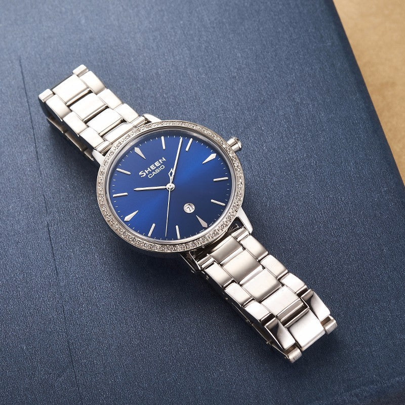 CASIO Sapphire Crystal SHEEN Waterproof Stainless Steel Strap White/Blue Analog SHE-4535YD-2A