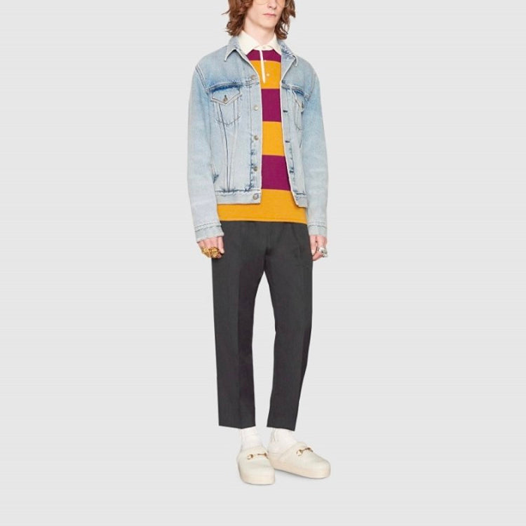 Gucci Flocking Bear Pattern Denim Jacket For Men Blue 488405-XR868-4048