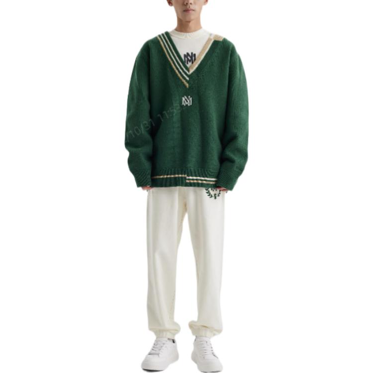 Mitchell & Ness Branded Contrasting V-Neck Sweater 'Green' MNHLAWTOKJ011-GRN