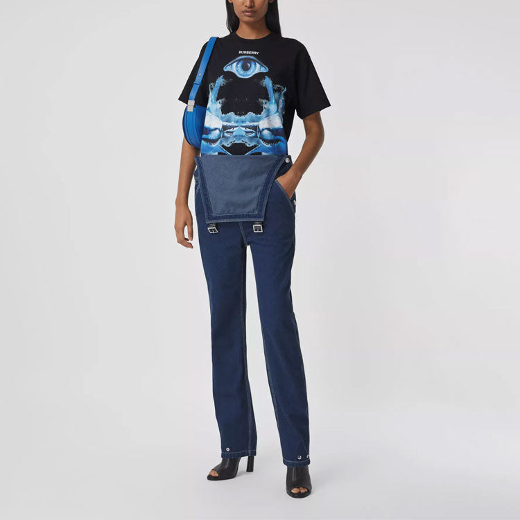 Burberry Shark Printing Cotton Loose Short Sleeve Black 80405401