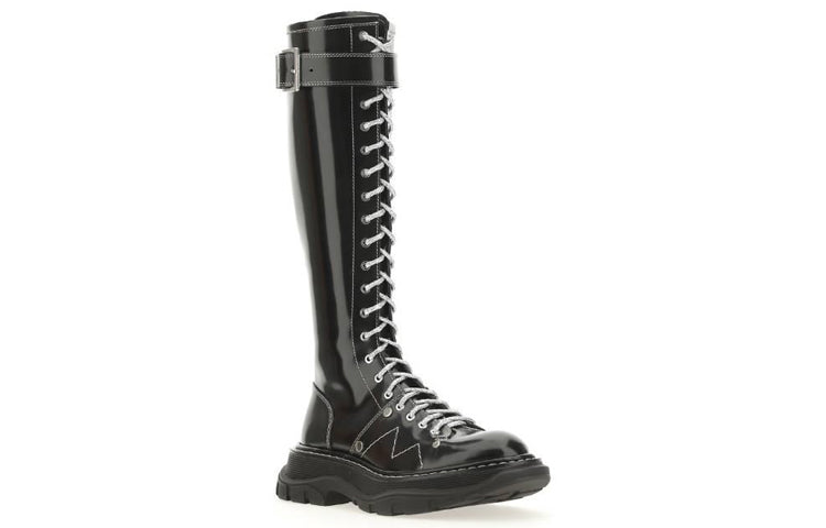 (WMNS) Alexander McQueen Buckle Detailed Lace-Up Boots 'Black' 718367WIC6D1081