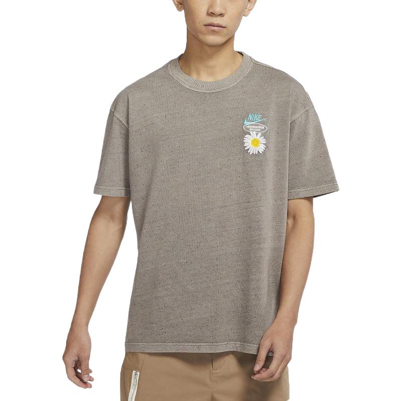 Men's Nike SS22 Round Neck Daisy Printing Short Sleeve Gray T-Shirt DM6334-289