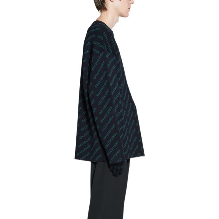 Balenciaga Mini Allover Logo Sweater 'Dark Blue Green' 736247T32334301