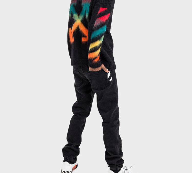 Off-White Classic Arrow Logo Printing Pullover Knit Black OMHA036E20KNI0011087