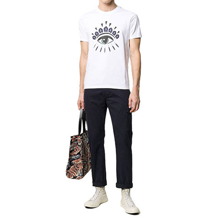 Men's KENZO Printing Round Neck Short Sleeve White FA55TS-0494YC