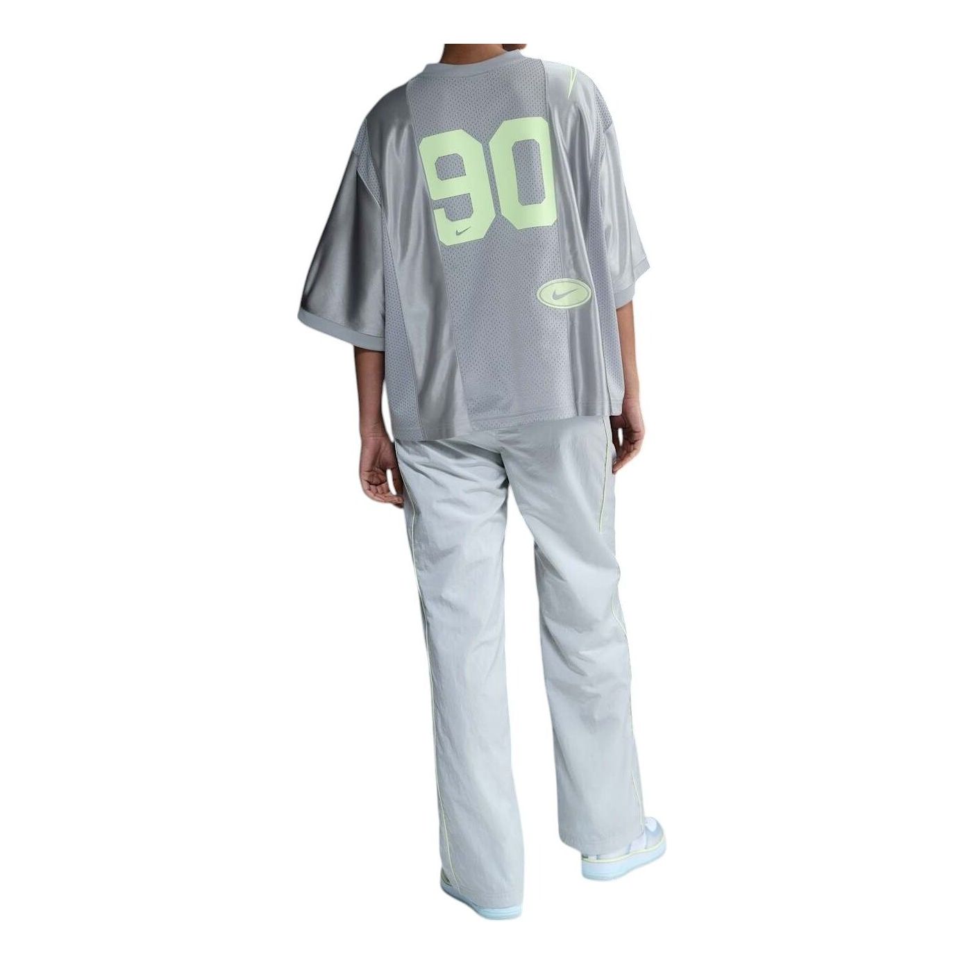 (WMNS) Nike Sportswear Street Oversized Graphic Jersey Top 'Smoke Grey Barely Volt' HJ0280-077