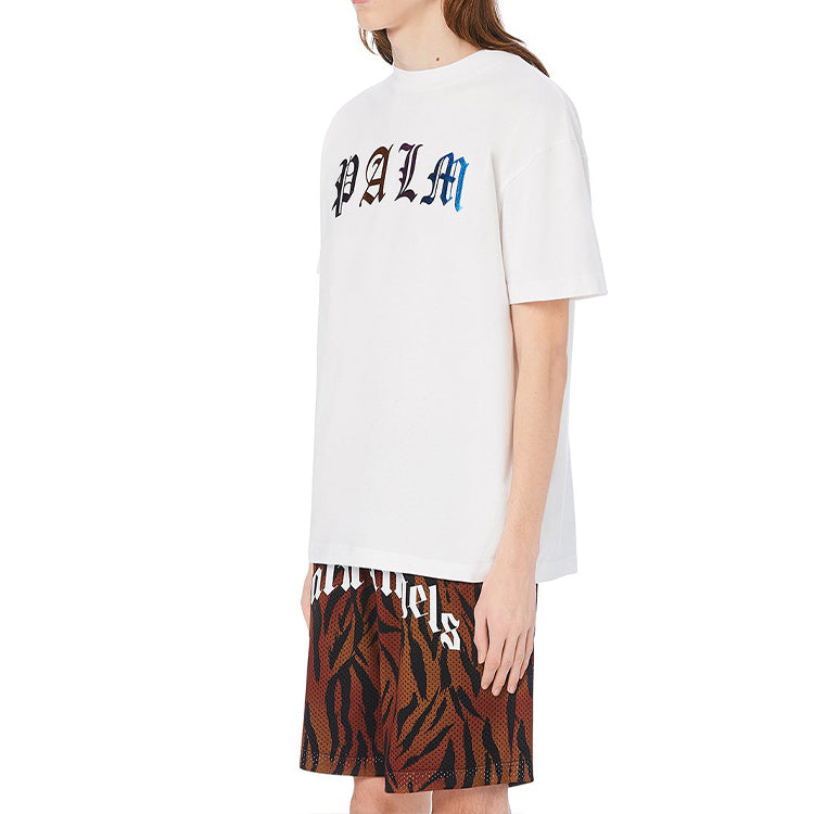 Men's PALM ANGELS Alphabet Printing Short Sleeve White PMAA001E20JER0070184