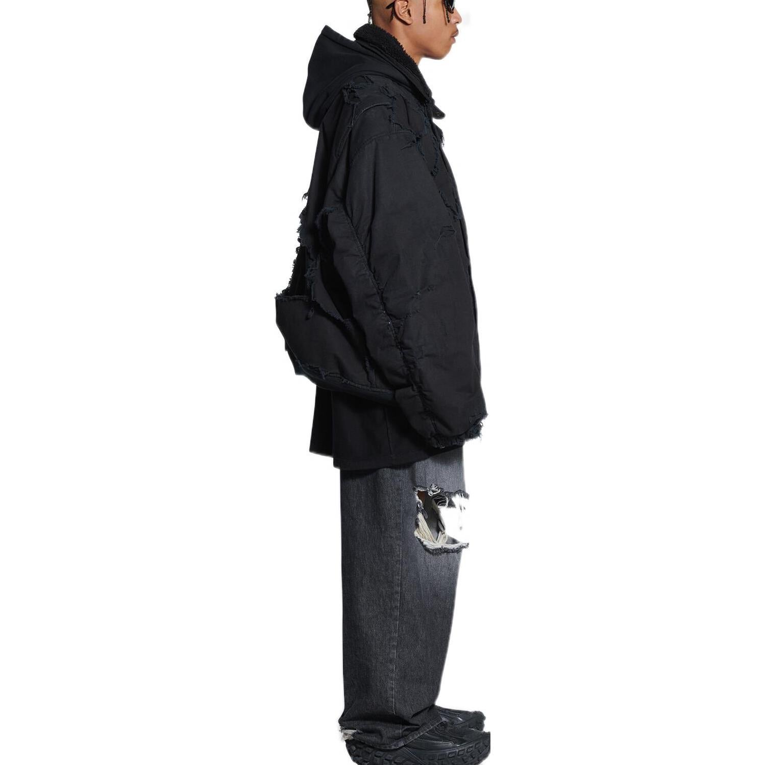 Balenciaga Destroyed Bomber Jacket 'Black' 698844TKP271000