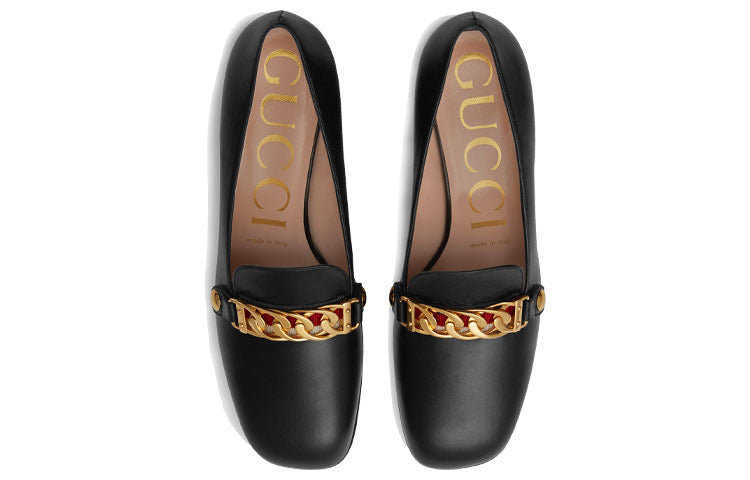 (WMNS) Gucci Sylvie Chain-embellished Leather Mid-Heel Pumps 'Black' 537539-CQXS0-1183