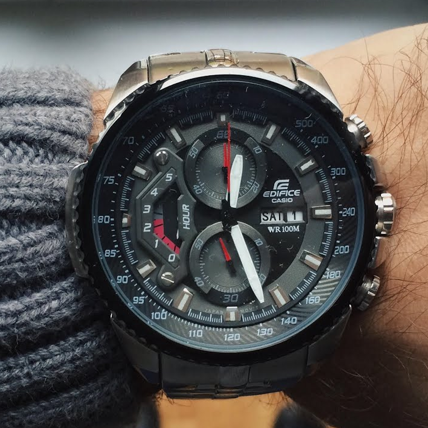 CASIO Waterproof EDIFICE Stainless Steel Strap Sports Quartz Mens Black Analog EF-558D-1A