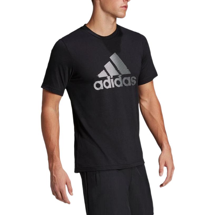 Men's adidas Large Logo Round Neck Short Sleeve Japanese Version Black T-Shirt HF7212