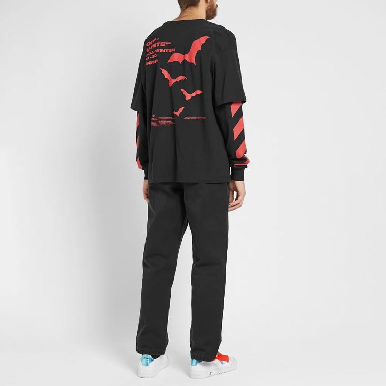 Off-White Diagonal Bats Double Sleeve For Men Black OMAB022E191850071020