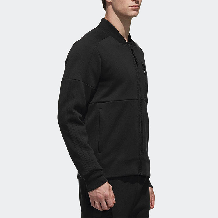 adidas Solid Color Casual Sports Knit Zipper Jacket Black DW4625