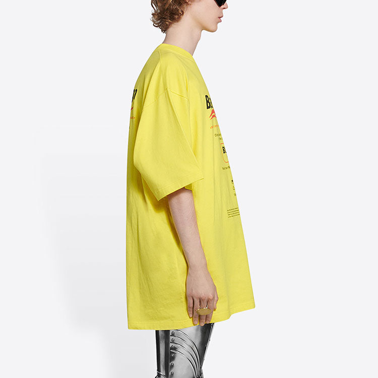 Men's Balenciaga Dry Cleaning Boxy Logo Printing Loose Short Sleeve Yellow 651795TKVF87175