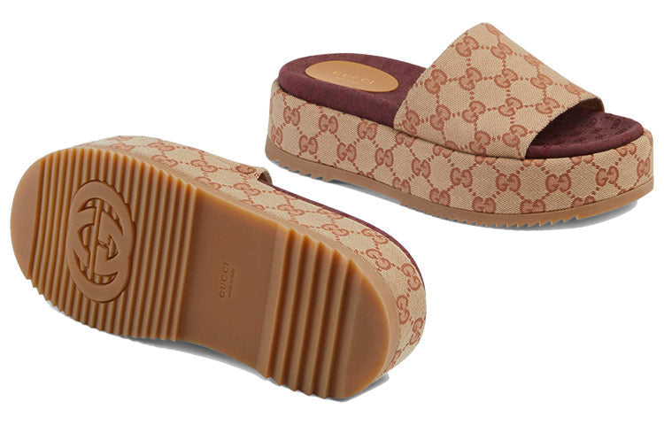 (WMNS) Gucci GG Slide Sandal 'Monogram - Beige Brick Red' 573018-KQW00-8366