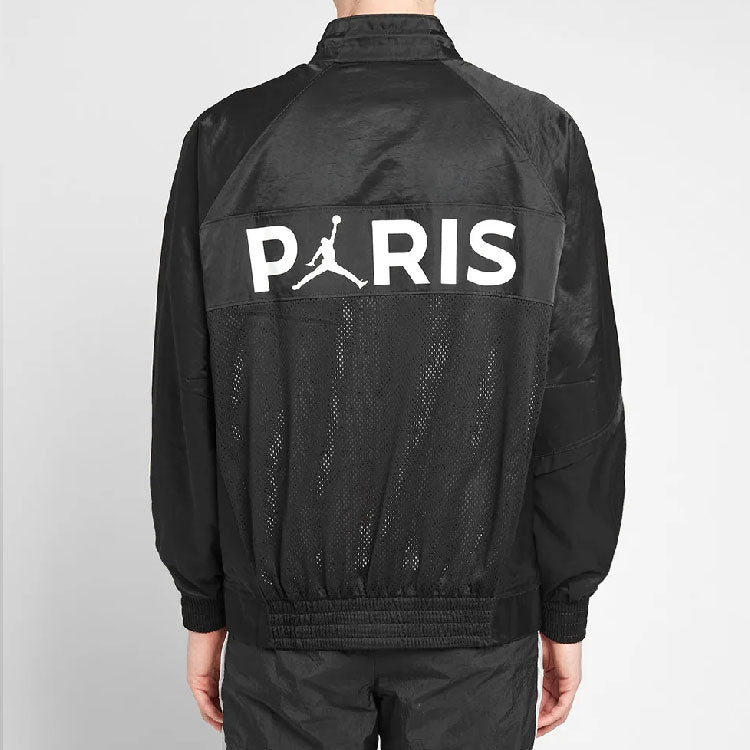 Air Jordan x PSG Crossover Alphabet Printing Long Sleeves Zipper Jacket Black BQ8369-010
