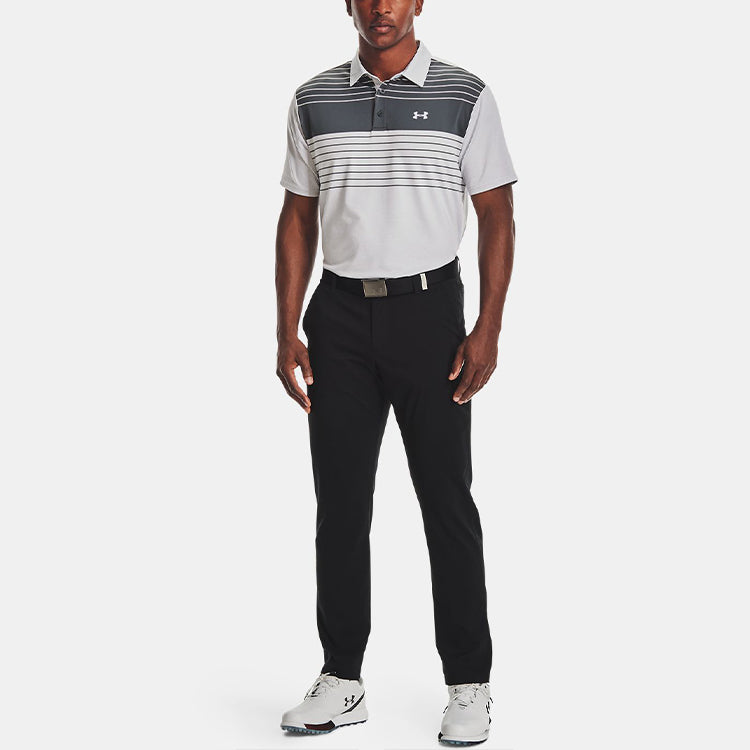 Men's Under Armour Playoff 2.0 Quick Dry Stripe Short Sleeve Polo Shirt Gray 1327037-031