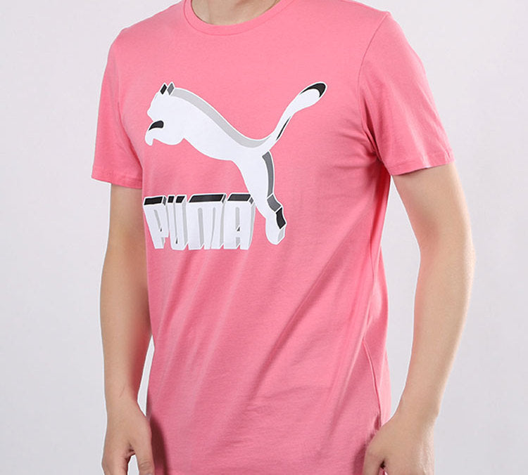 PUMA 3D Large Logo Printing Short Sleeve Pink 596535-78