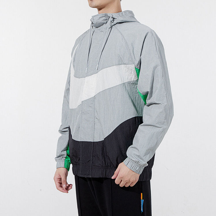 Nike Sportswear Swoosh Contrasting Colors Large Logo hooded Woven Jacket Gray DD5968-077