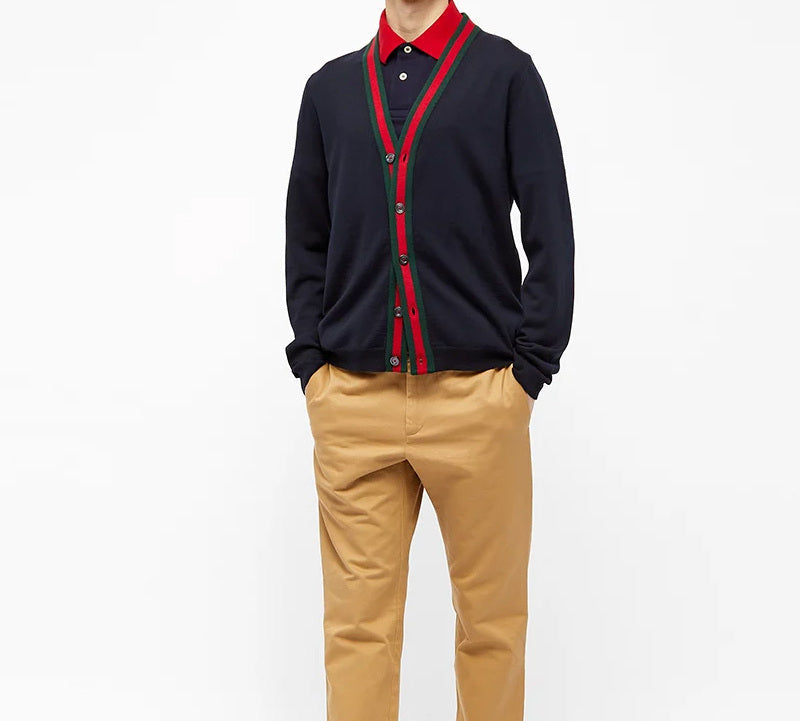 Gucci GG Logo Embroidered Contrasting Colors Short Sleeve Polo Shirt Navy Blue 574086-XJA6C-4062