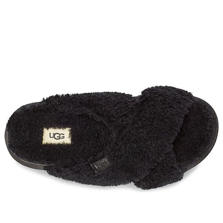 (WMNS) UGG Fuzz Sugar Cross Slide 'Black' 1120860-BLK