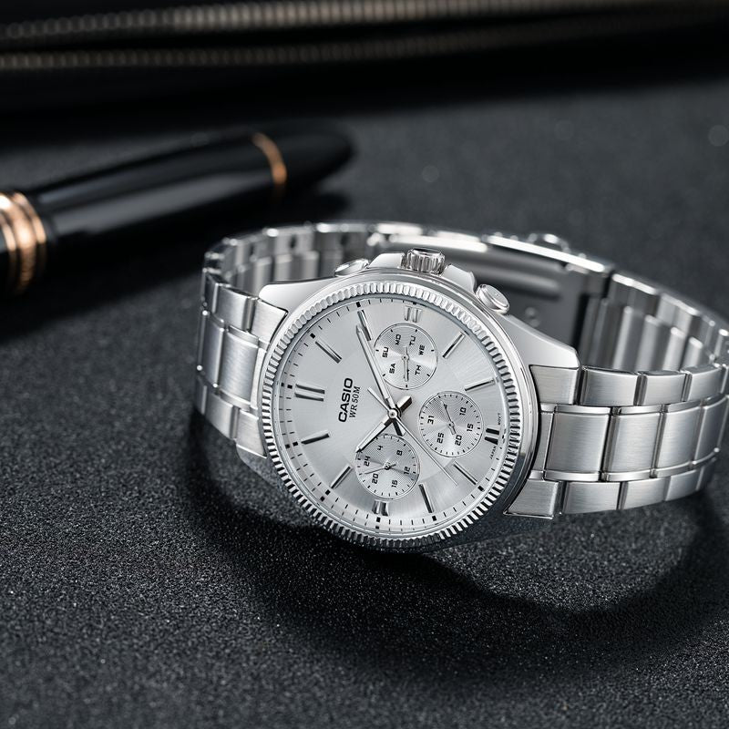 CASIO Waterproof Stainless Steel Strap Quartz Mens White Analog MTP-1375D-7AVDF