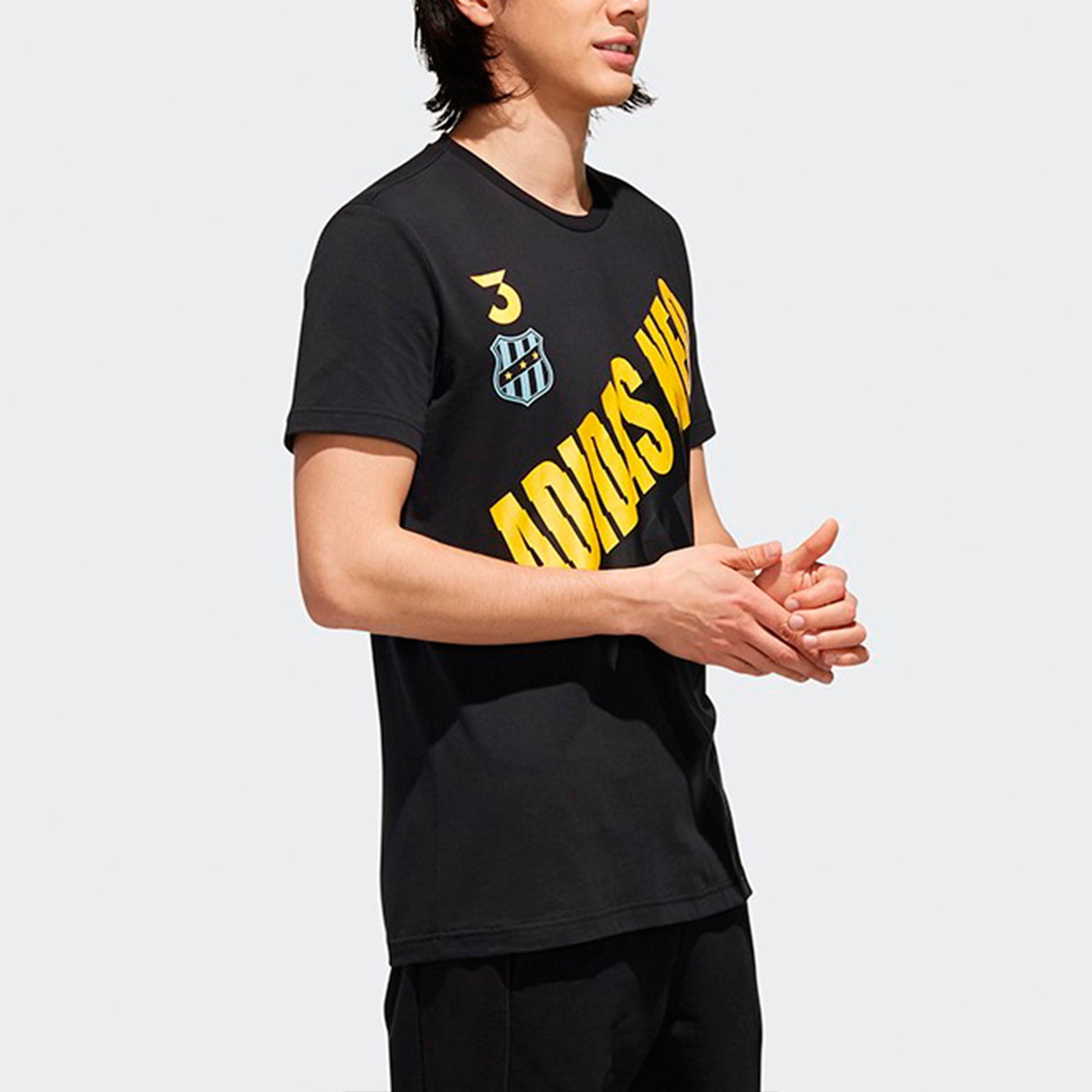 adidas neo M Fav Brnd Gr T Large Logo Printing Knit Sports Short Sleeve Black EI4513
