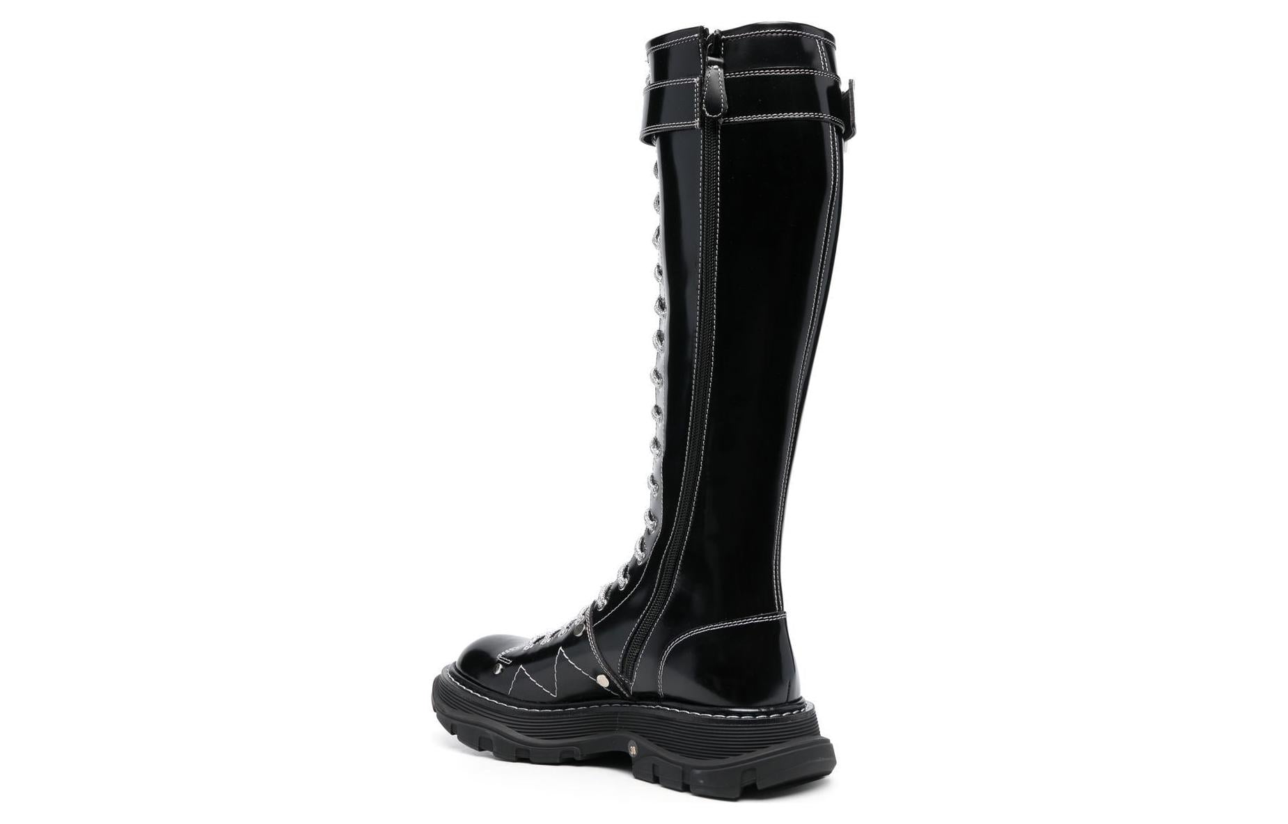 (WMNS) Alexander McQueen Buckle Detailed Lace-Up Boots 'Black' 718367WIC6D1081