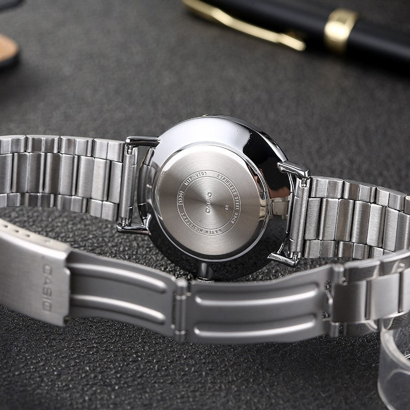 CASIO Waterproof Stainless Steel Silver Quartz Unisex Mens White Analog MTP-VT01D-7B