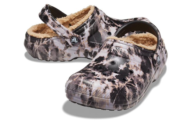Crocs Classic Lined Bleach Dye Clogs 'Black White Beige' 207299-001