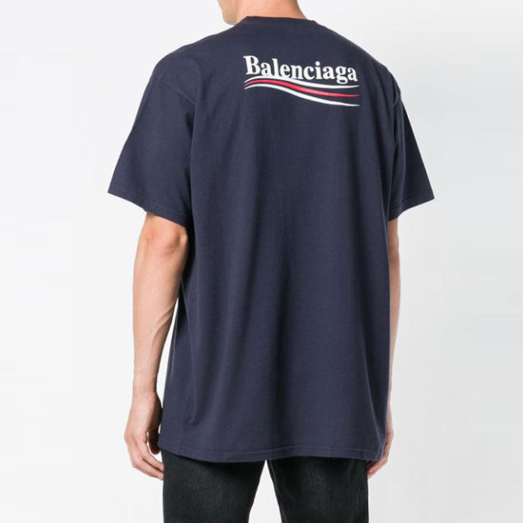 Balenciaga Logo Pattern Short Sleeve Unisex Navy Blue 556150TAV444128