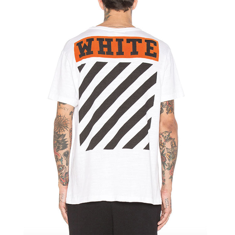 Off-White Stripe Logo Printing Short Sleeve Ordinary Version White OMAA002G20JER0100119