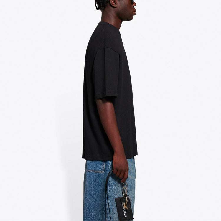 Men's Balenciaga SS21 Solid Color Logo Printing Short Sleeve Black 612966TJV871070