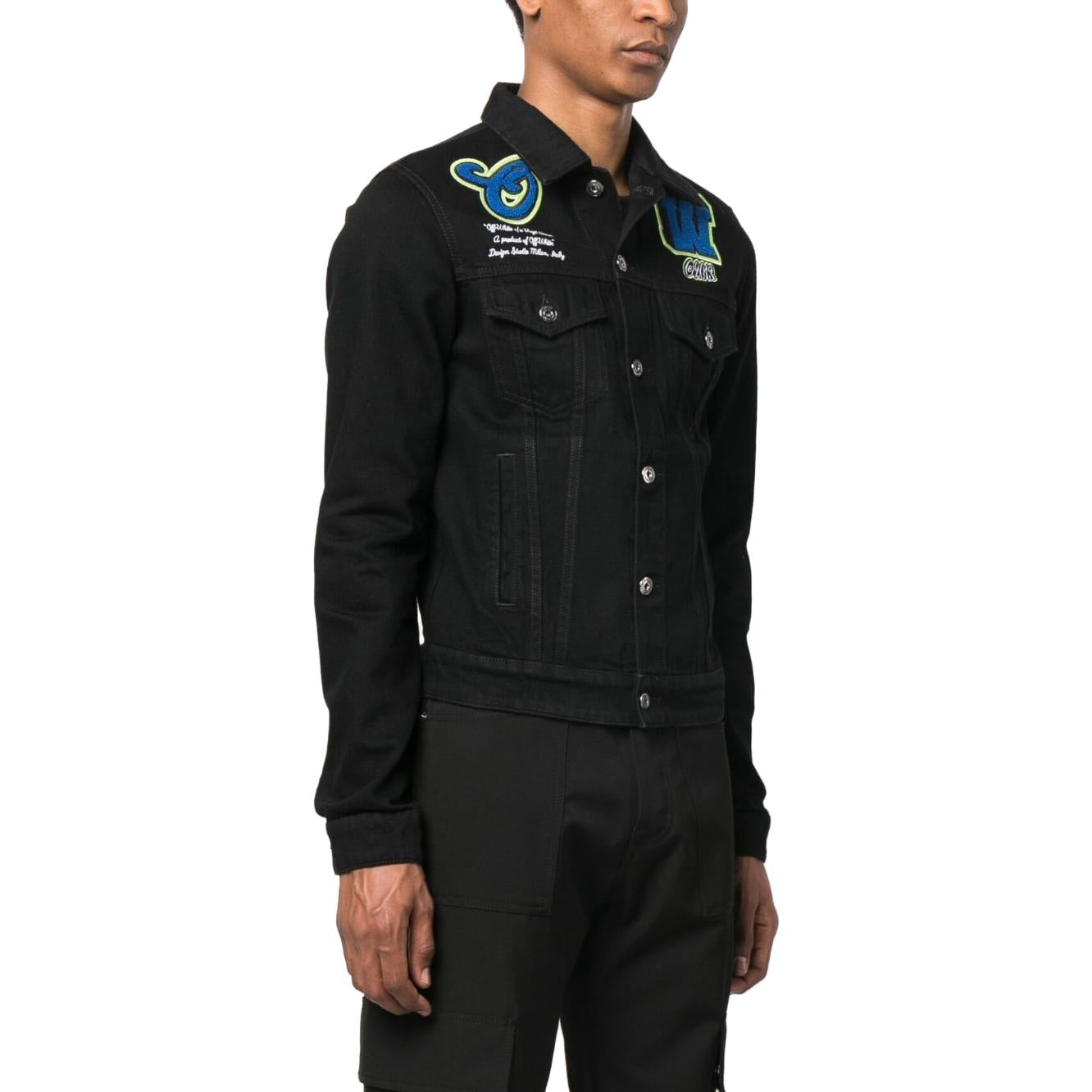 Off-White Varsity Patch Denim Jacket 'Black Blue' OMYE084S23DEN0021069