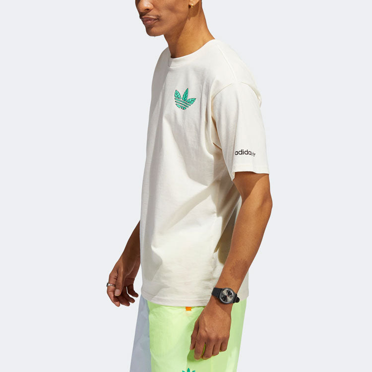 adidas originals Trefoil Leaves Back Large Logo Alphabet Printing Athleisure Casual Sports Short Sleeve Beige T-Shirt HC2140