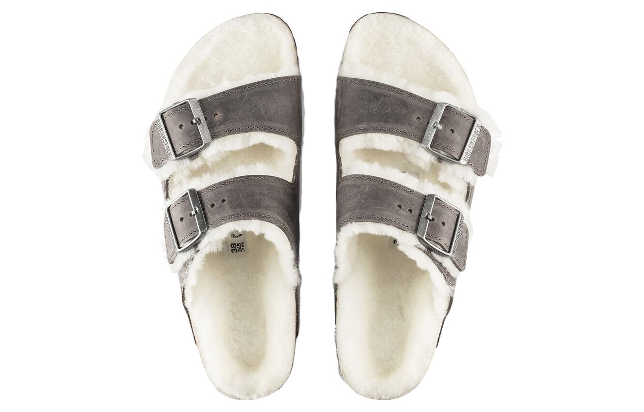 Birkenstock Arizona Shearling Waxy Leather Oiled 'Iron' 1021067