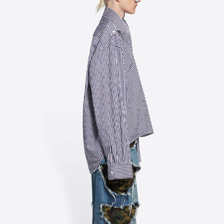 Balenciaga FW21 Stripe Long Sleeved Shirt Dark-Blue 663034TIM368502