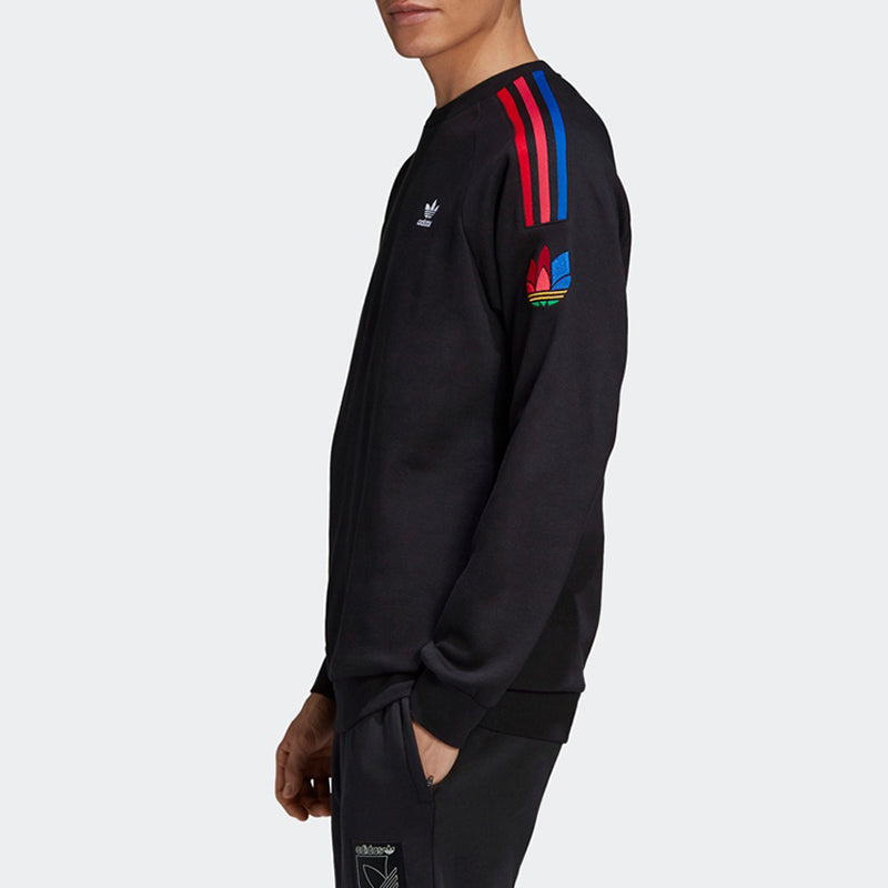 adidas originals logo Printing Side Stripe Round Neck Knit Black GE0804