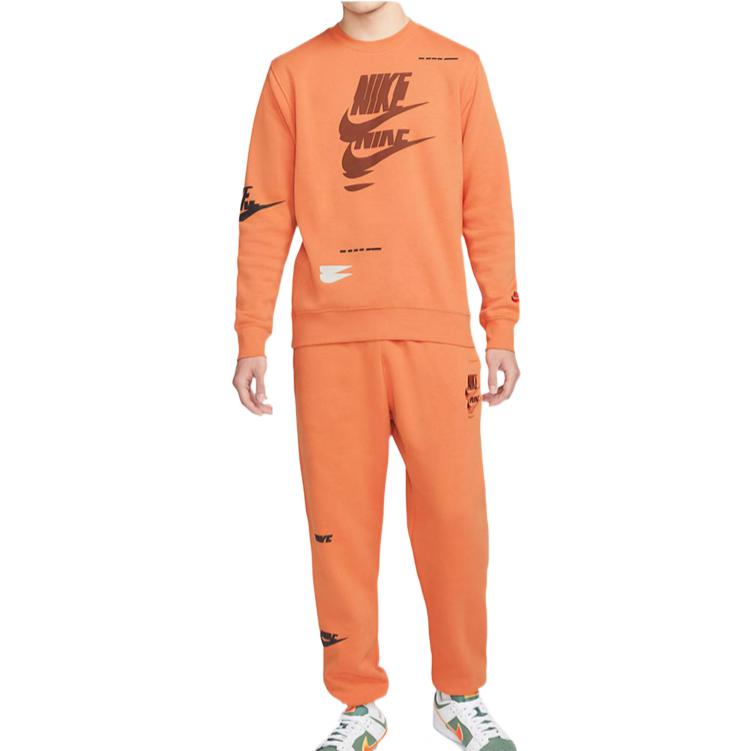 Nike Sportswear Sport Logo Printing Fleece Round Neck Pullover 'Orange' DM6876-808