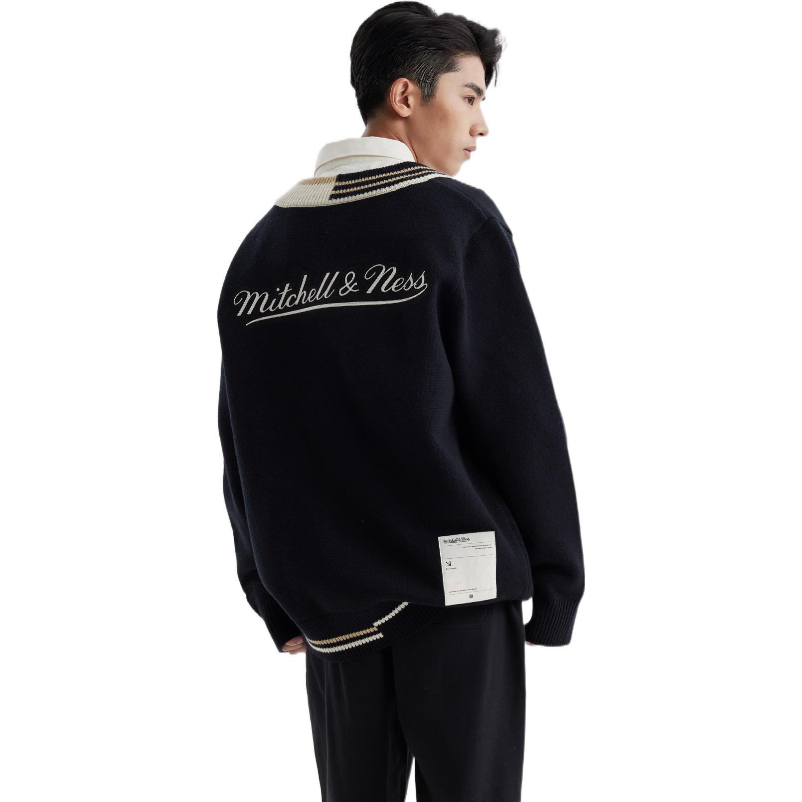 Mitchell & Ness Branded Contrasting V-Neck Sweater 'Black' MNHLAWTOKJ011-BLK
