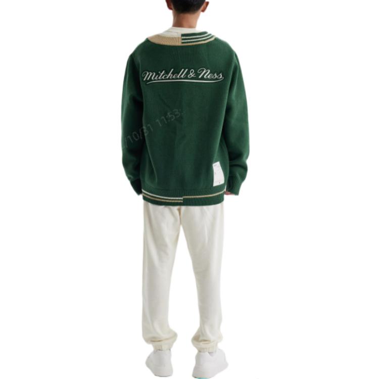 Mitchell & Ness Branded Contrasting V-Neck Sweater 'Green' MNHLAWTOKJ011-GRN
