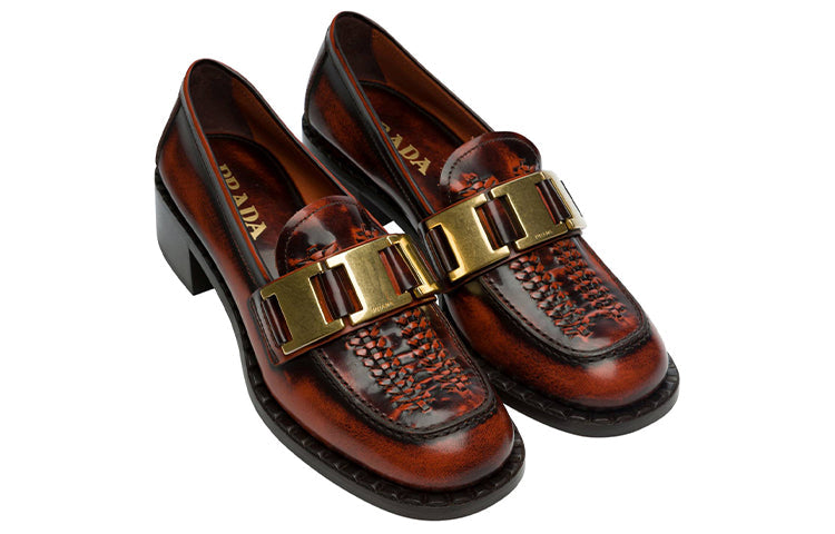 (WMNS) PRADA Woven 40mm Loafers 'Brown' 1D193M_P39_F0049