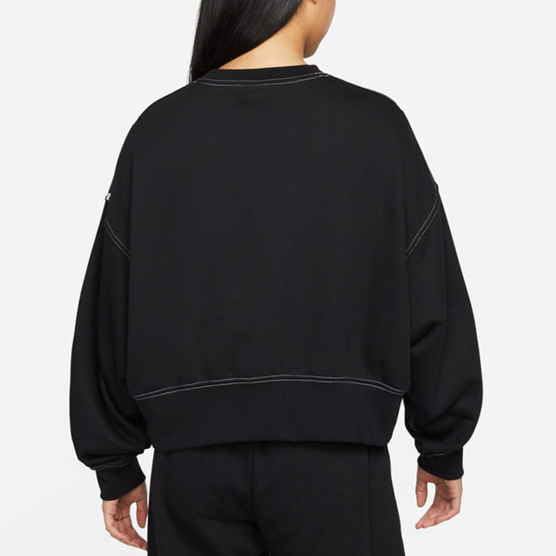 (WMNS) Nike Sportswear Swoosh Logo Embroidered Loose Knit Short Round Neck Pullover Black Hoodie DO7212-010