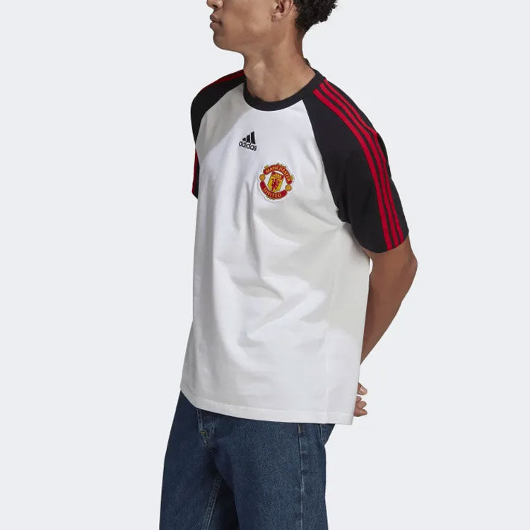 adidas Manchester United Soccer/Football Mufc Tg Tee Casual Sports Round Neck Colorblock Short Sleeve White H64070