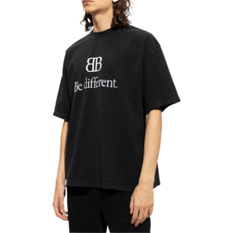 Balenciaga BB Be Different T-Shirt Medium Fit 'Black' 612966TNVU91070