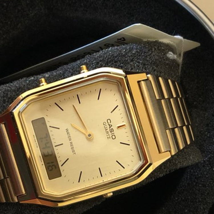 CASIO Waterproof Stainless Steel Strap Mens Gold Analog AQ-230GA-9D