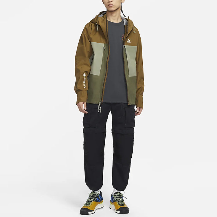 Men's Nike ACG Loose Zipper Hooded Colorblock Long Sleeves Jacket Autumn Light Brown CV0635-242