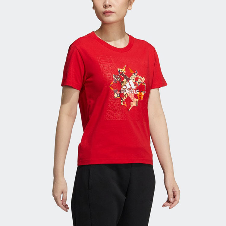 (WMNS) adidas Printing Logo Round Neck Short Sleeve Red HC2807