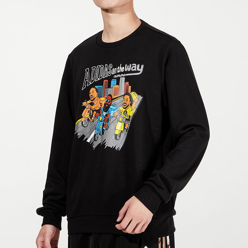Men's adidas Funny Printing Sports Round Neck Pullover Black HG3624