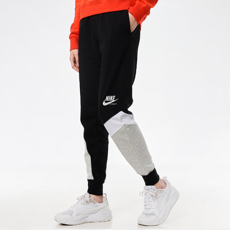 (WMNS) Nike Nsw heritage jgger Flc Colorblock Casual Sports Splicing Bundle Feet Knit Long Pants/Trousers Black CZ8609-010